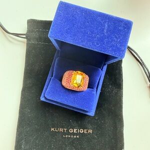 Kurt Geiger Yellow-Orange Crystal Pavé Statement Ring